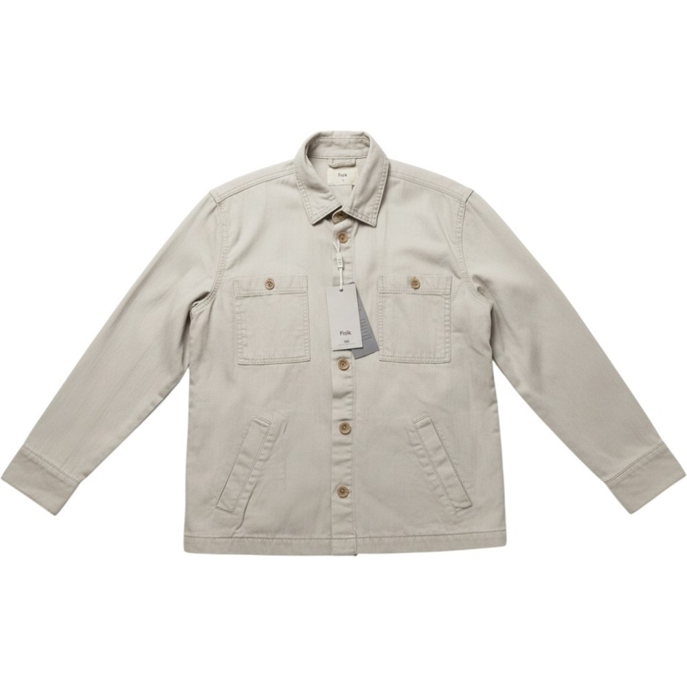 Folk Jacket Mens Medium Beige Cotton Herringbone Twill 4 Pocket Button Front